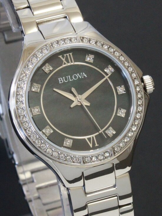 Bulova Accessories - Bulova Classic Quartz Watch Black MOP Dial Crystal Bezel And Indices 30mm
